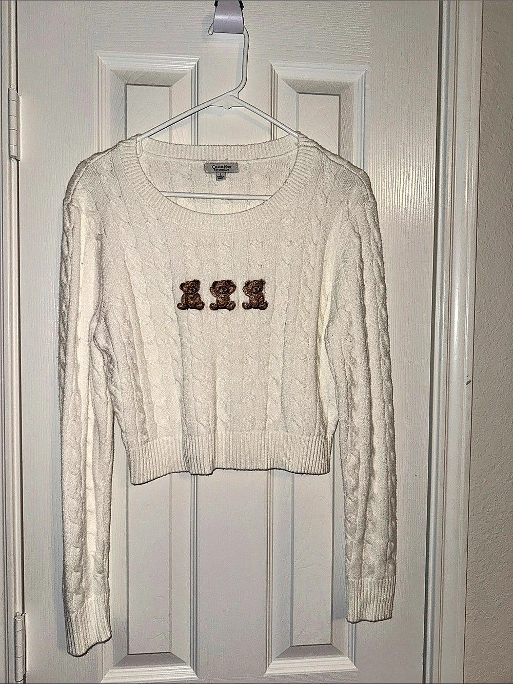 Orange Kiss Essentials Cable Knit Teddy Bear Sweater Size Large
